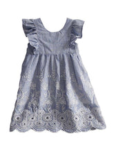 Rochita subtire de vara cu broderie, Monica, bumbac, bleu cu dungi albe